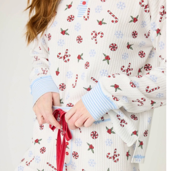 PJ Salvage Candy Cane Waffle Thermal Ski Pajama Set Size Large - Picture 1 of 2